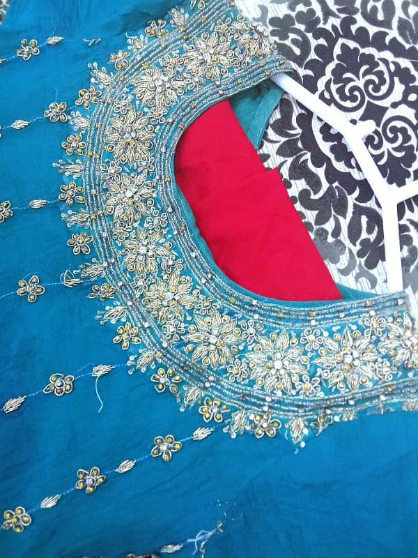 pure shafoon bridal pishwaz(frock) with handwork 3