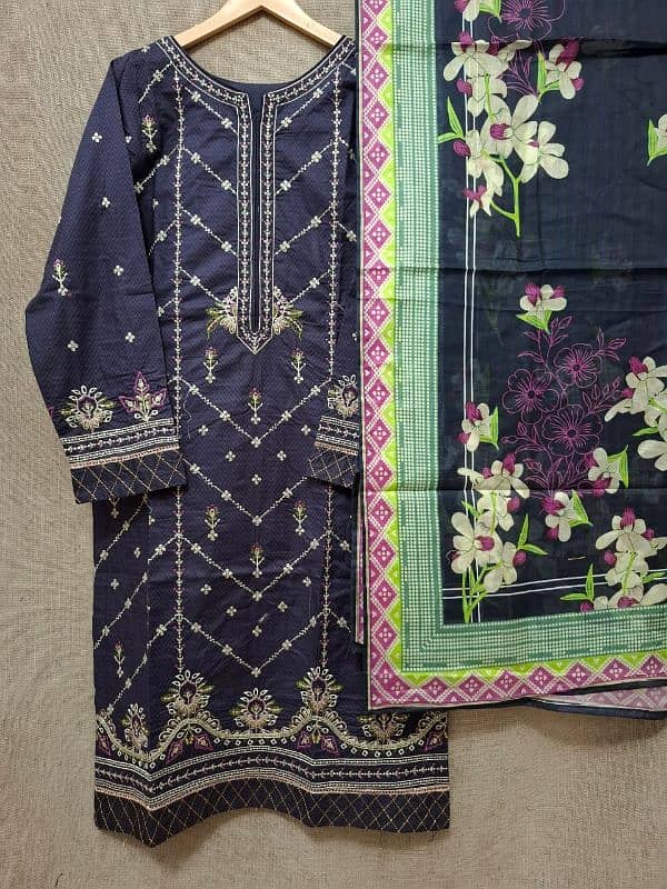 stitched 3pc lawn embroidery suits 0