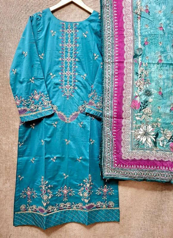 stitched 3pc lawn embroidery suits 5