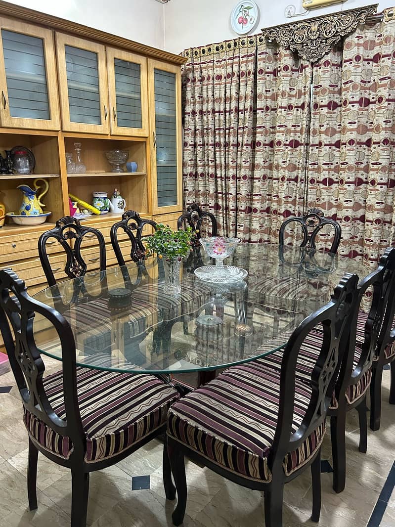 Dining Table//chinioti Wood Dining With Top Glass//8 chairs Dining 1