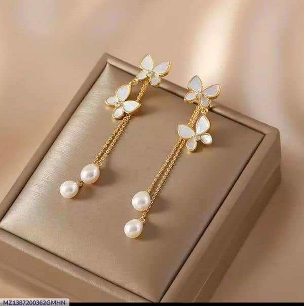 Butterfly hanging gold plated Artificial stones earings 0