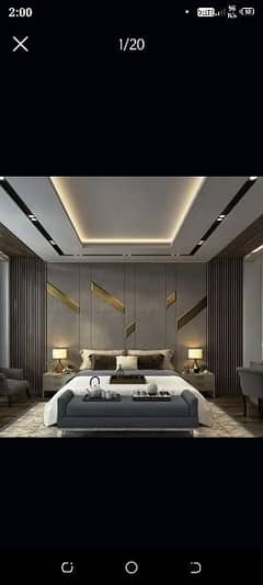 False Ceiling,Gypsum Board 8x4, 3D Wallpaper,Vinyle Wood Floor, Blinds