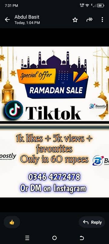 Tiktok 1000 likes 5000 views and favourites only in 60 rupees 0