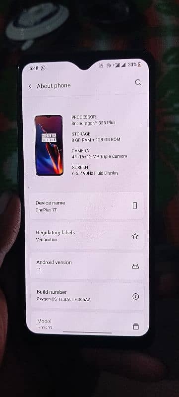 Oneplus 7t 8/128 life time approved 0