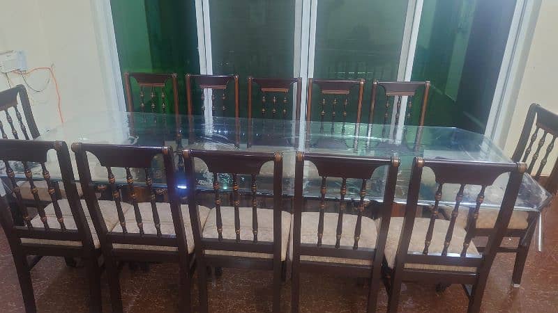 12 chairs large wooden and glass dinig tablle 3