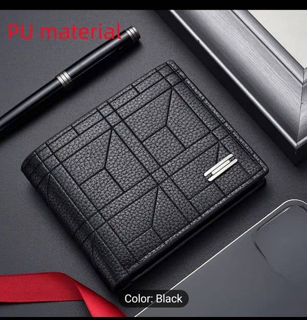 New Black  PU Leather Wallet Mens Stylish 2