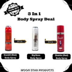 Pack of 3 Dundill (Red) Big Boss (Silver) And Shahils(Red) Body Spray,