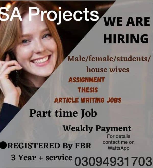 we required female and male staff for online work . 1