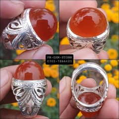 Natural Carnelian Aqeeq Stone With Hand Made Silver Ring