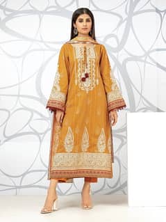 edenrobe - Unstitched Mustard Embroidered Lawn 3 Piece - EWU22V1-23622