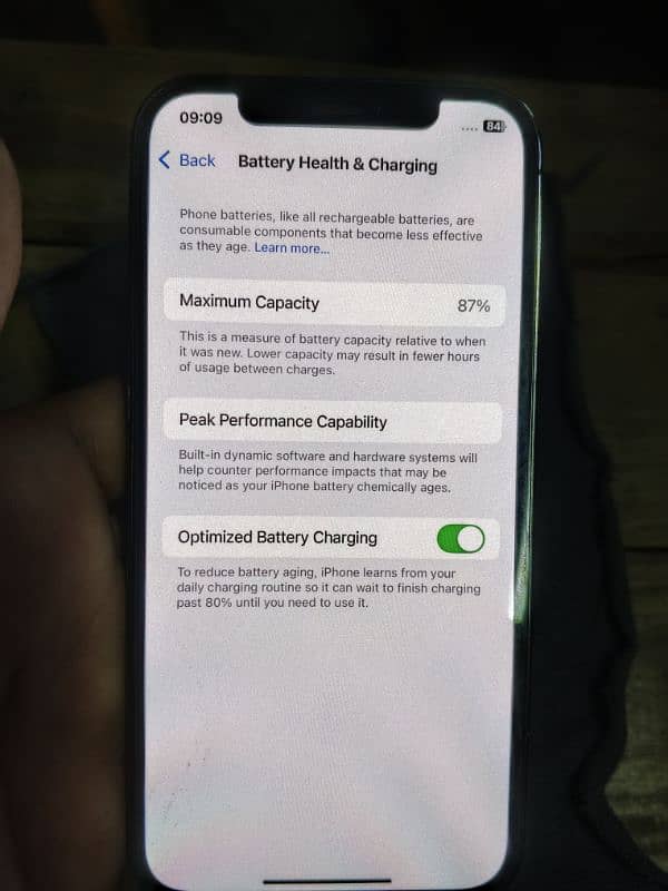 I phone 12 pro battery health 87 7