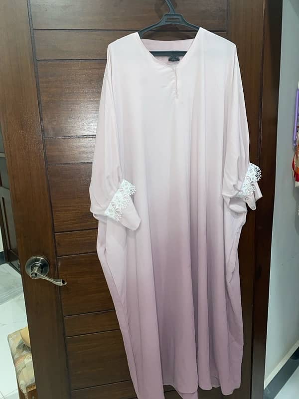 designer cape abaya double shade lilac color with hijab 1