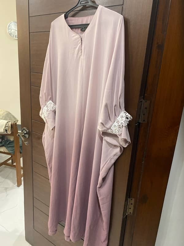 designer cape abaya double shade lilac color with hijab 0