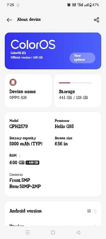 oppo A38 6+4 rem 128 memory only mobile 10 by 10 3