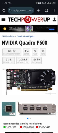 Quadro p600/2gb card/ gdrr 5 /128bit condition 10/10