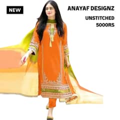 New Unstitched 3 Pcs Orange Suit