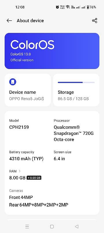 oppo reno5 8/128 pta approved original screen 2