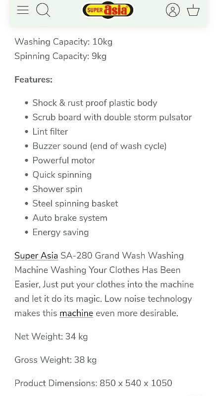 Super Asia washing machine washer+dryer 3