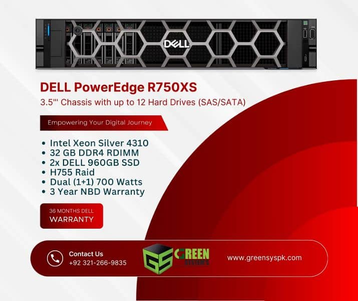 DELL R750XS SERVER 12 X 3.5" 4310- 32GB-960GB-700Watts Power Supply 0