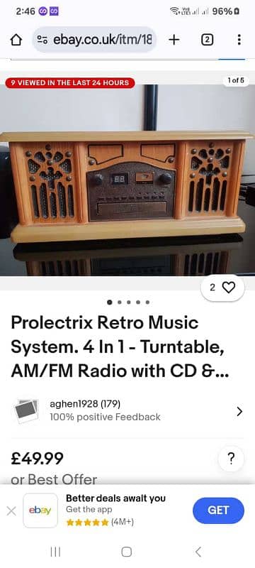 Prolectrix Vintage Wooden 4 in 1 Turntable, Radio, CD&Cassette player 1