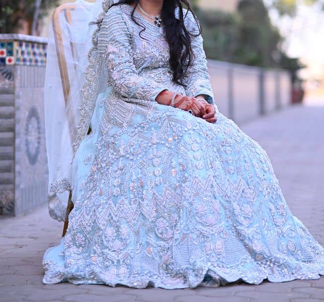 ice Blue Color Maxi with bottom lehnga, Organza fabric, 1