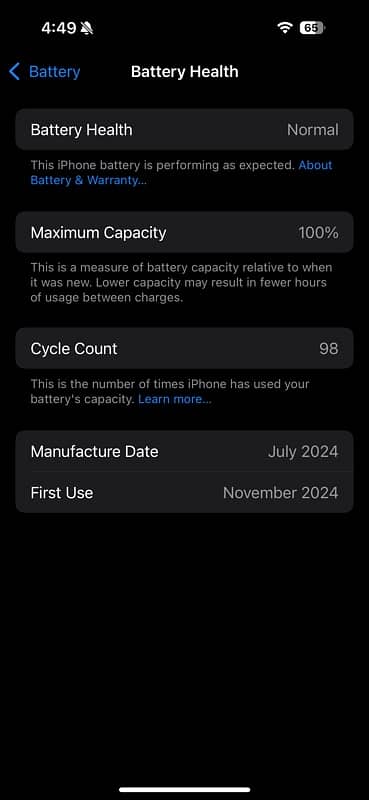 Iphone 16 Non Pta JV 98 cycle count 100% health 6