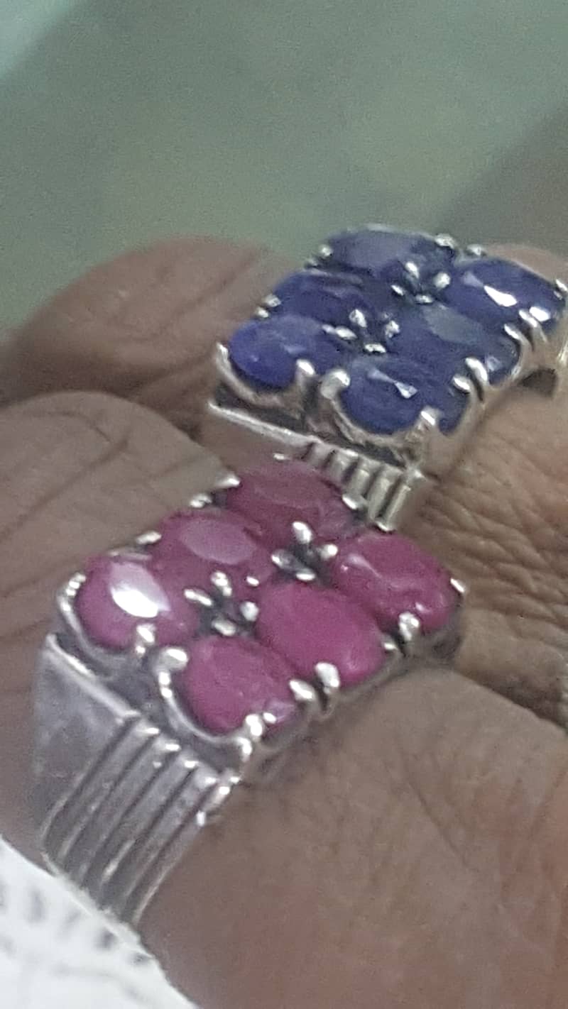 2 silver Sapphire and Ruby peair rings 2