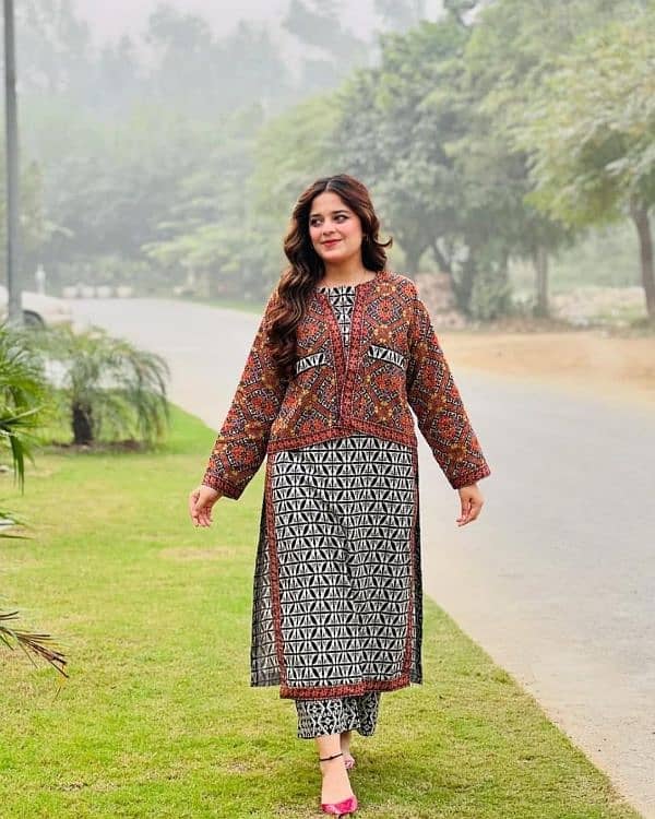 3 PC women's stitched lawn dress 7