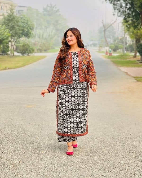 3 PC women's stitched lawn dress 8