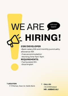 software house (costuemr service) , developer ,receptionist