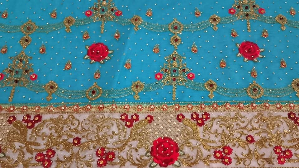 6 piece Embroidery shaffon suit unstitched, need cash 1