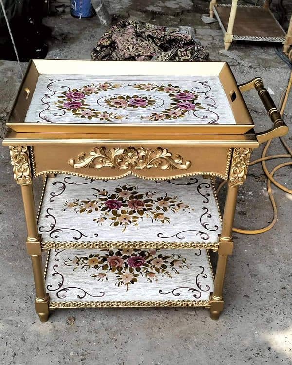 Exquisite Hand-Painted Wooden Accent Table - Timeless Elegance 6