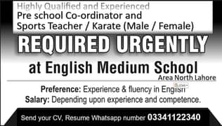 Pre school Co-ordinator and  Sports Teacher / Karate (Male / Female)