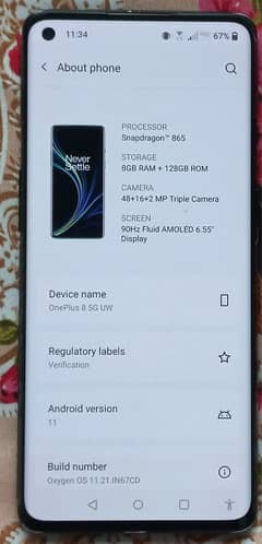 one plus 8 official approvd 1sim m h 8/128gb 10/10 condition only phon