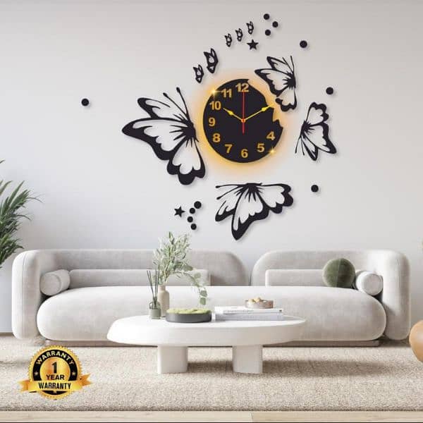 Butterfly laminated wall clock with light(delivery Free) 1