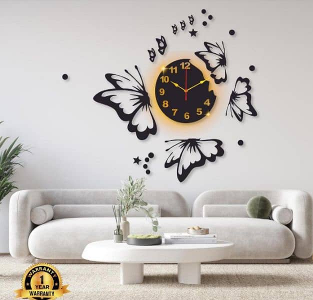 Butterfly laminated wall clock with light(delivery Free) 2