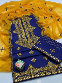 Unstitched 3 Pieces Embroidery Suit