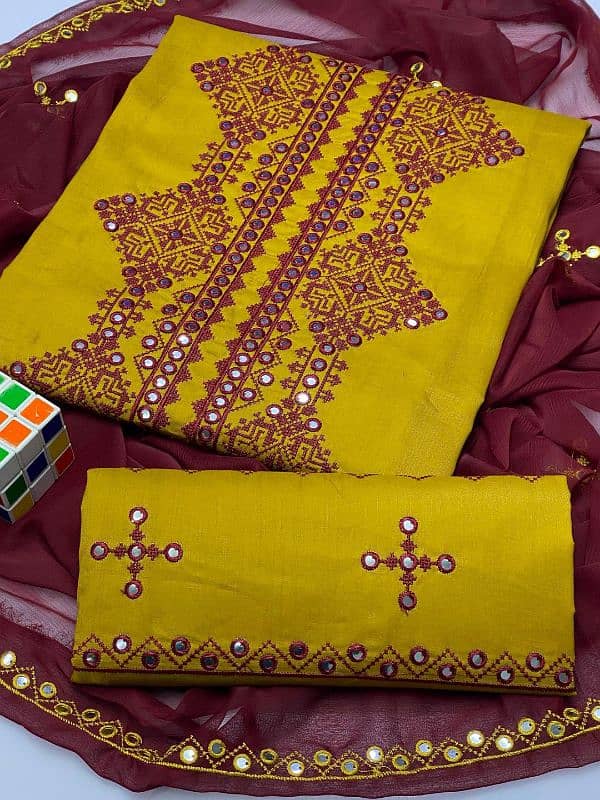 Unstitched 3 Pieces Embroidery Suit 1