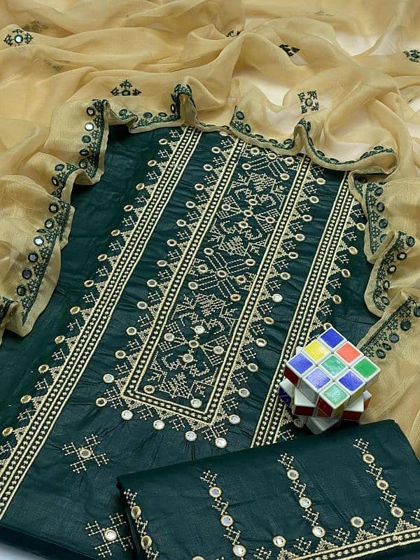 Unstitched 3 Pieces Embroidery Suit 3