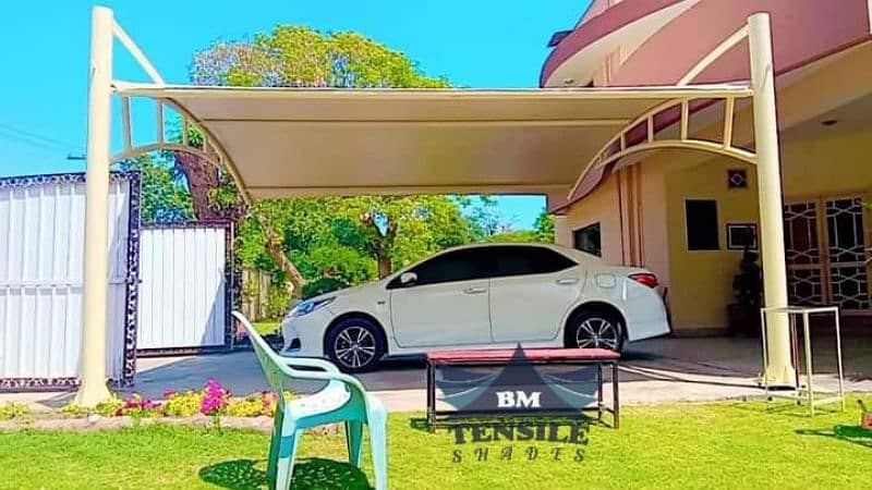 Tensile parking shade - Wall mounted - Pole shed - Car structure - Pvc 1