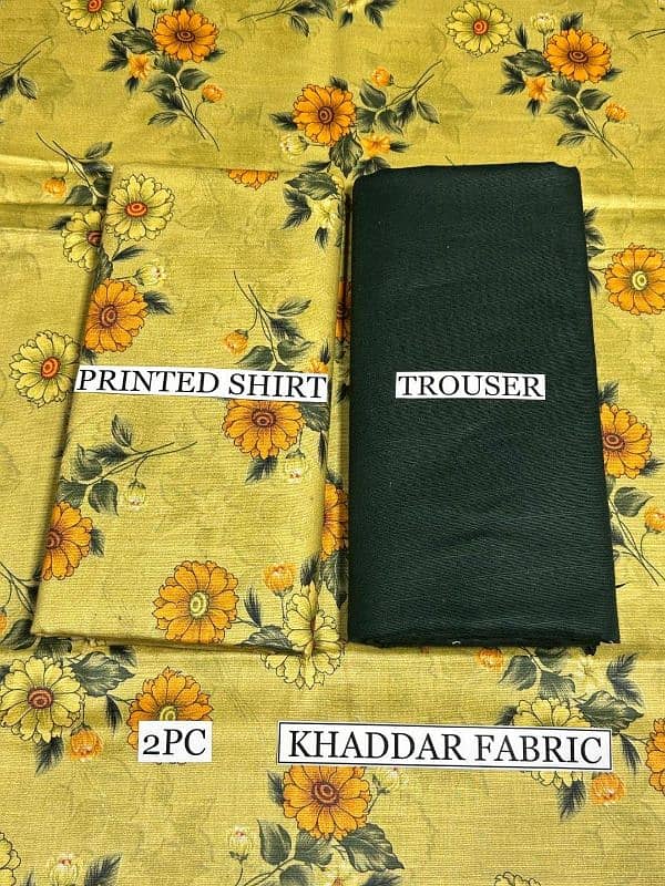 2 Pcs women unsitched khaddar Printed Suit 1