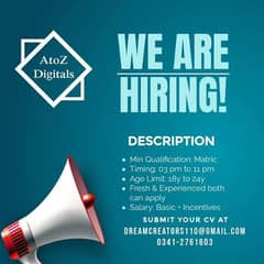 we need fresh candidate who passionate about career