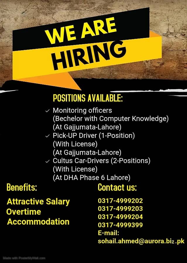 Monitoring officers and Drivers | Jobs Available 0