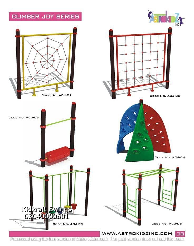 Slides, Swings, Seesaw, Merry go round, Jungle gym, Monkey bar,Climbe 5