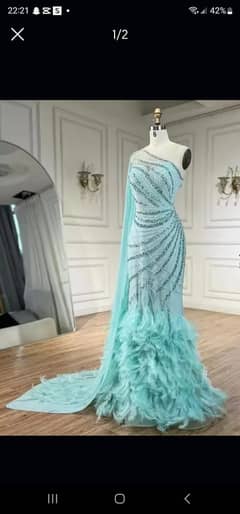 Mint Mermaid One-Shoulder /  Overskirt Beaded /Dress Gown for Women's