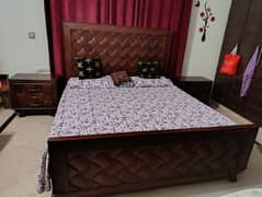 New Design Wooden Bed + Side Table + Dressing Table