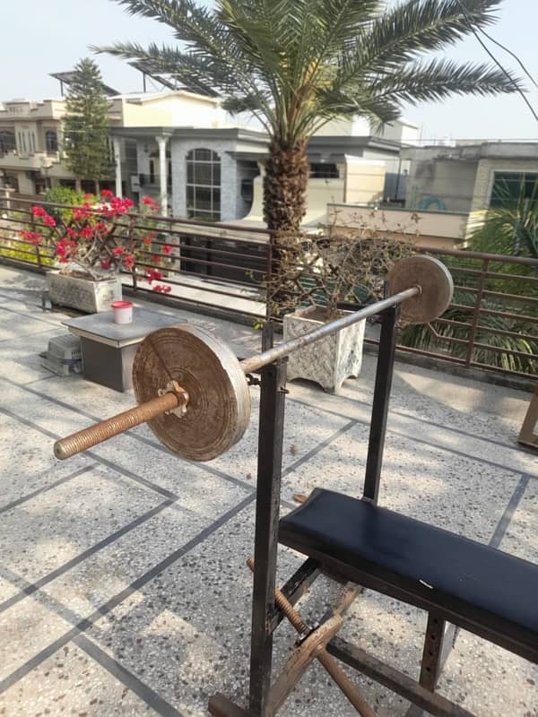 workout bench with barbells,dumbbells and weights 5