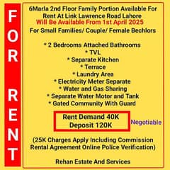 6Marla 2nd Floor Family Portion For Rent At Link Lawrence Road Lahore