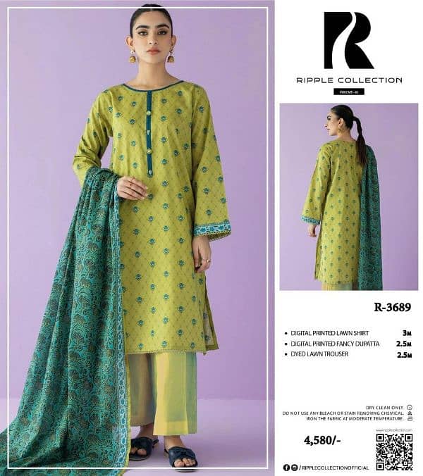 3 Pcs Women's Unstitched Lawn Printed Suit 1