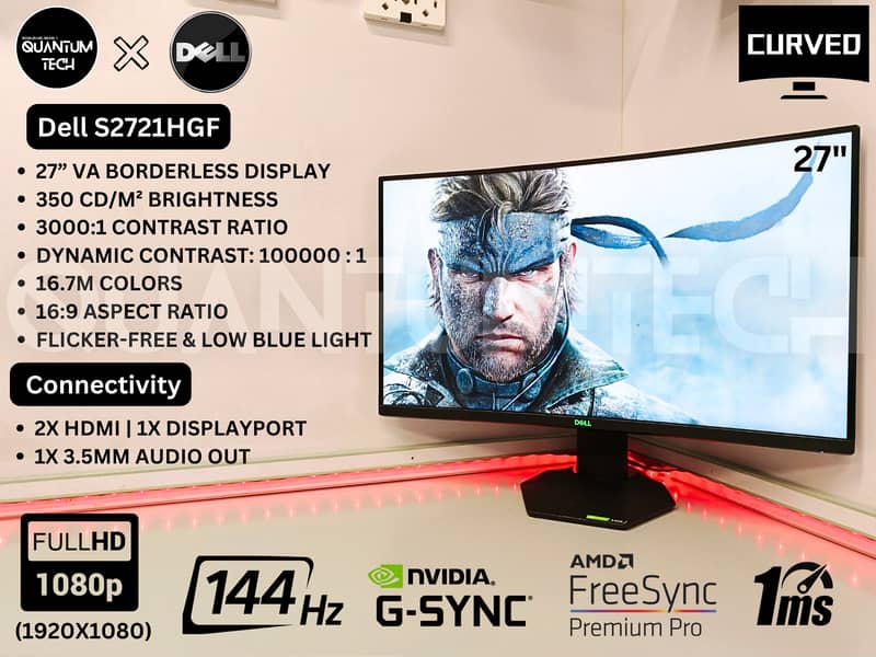 27inch Full HD 1080p 144Hz 1ms Dell Curved Borderless Gaming Monitor 1